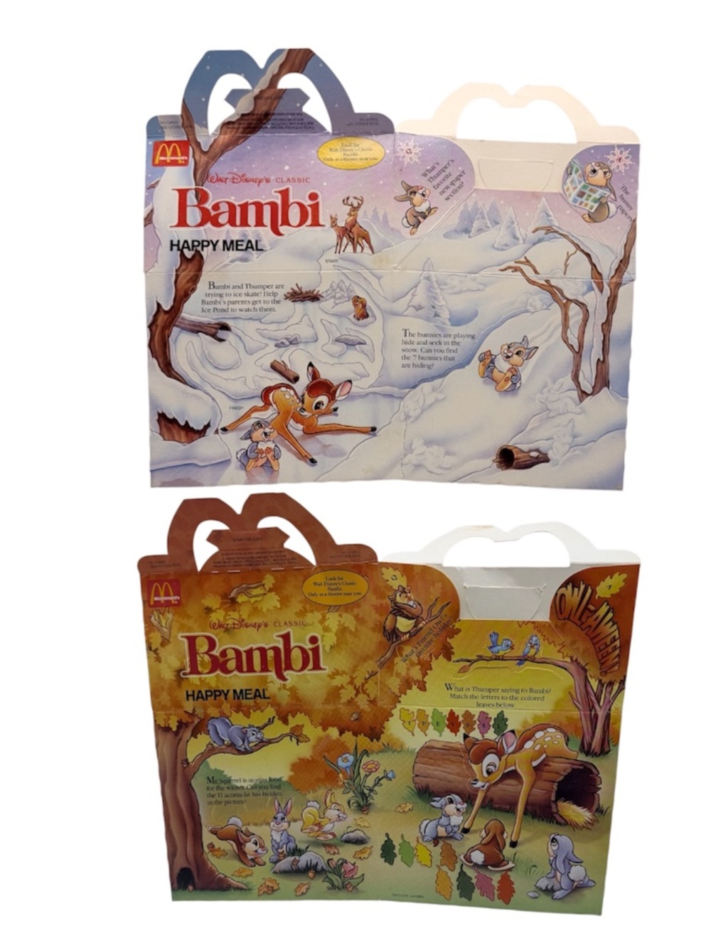 Vintage 1988 McDonald's Walt Disney's BAMBI Happy Meal Boxes Lot of 2 Collection